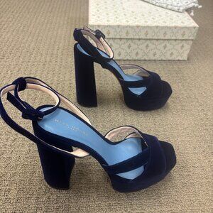 Hill House Home Heels Womens 9.5 Blue Velvet Midnight Navy Party Platform Italy